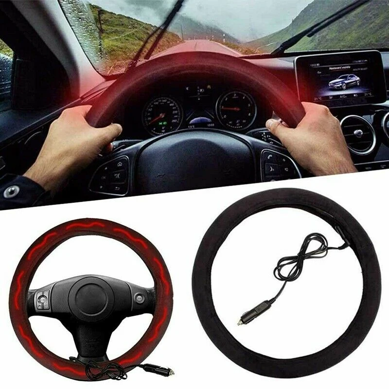 QCHOMEE Universal Breathable Car Steering Wheel Cover Winter Warm Plush Comfort Cover Thermal Steering Wheel Cover Non-Slip Elastic for Car Truck SUV 38cm 