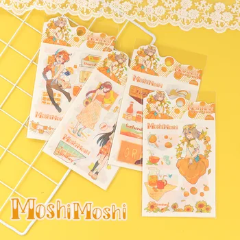 

4 Sheets /Pack Orange Style Japanese Girls Paper Sticker Hand Account Notebook Phone Decoration