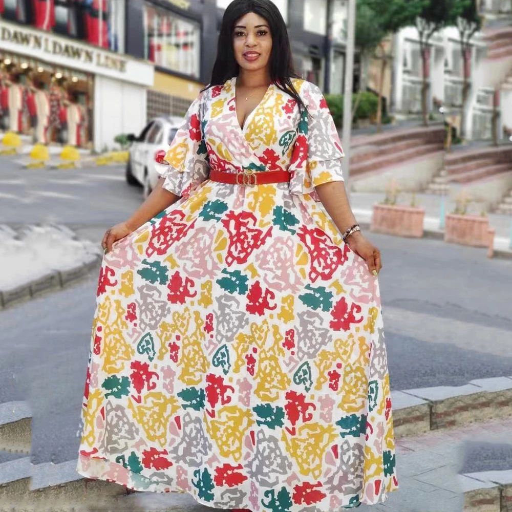 Md 21新アフリカロングドレスアンカラプリントガウンdashikiボヘミアンドレス南アフリカ女性服フリルシフォンローブ226 アフリカ 服 Aliexpress