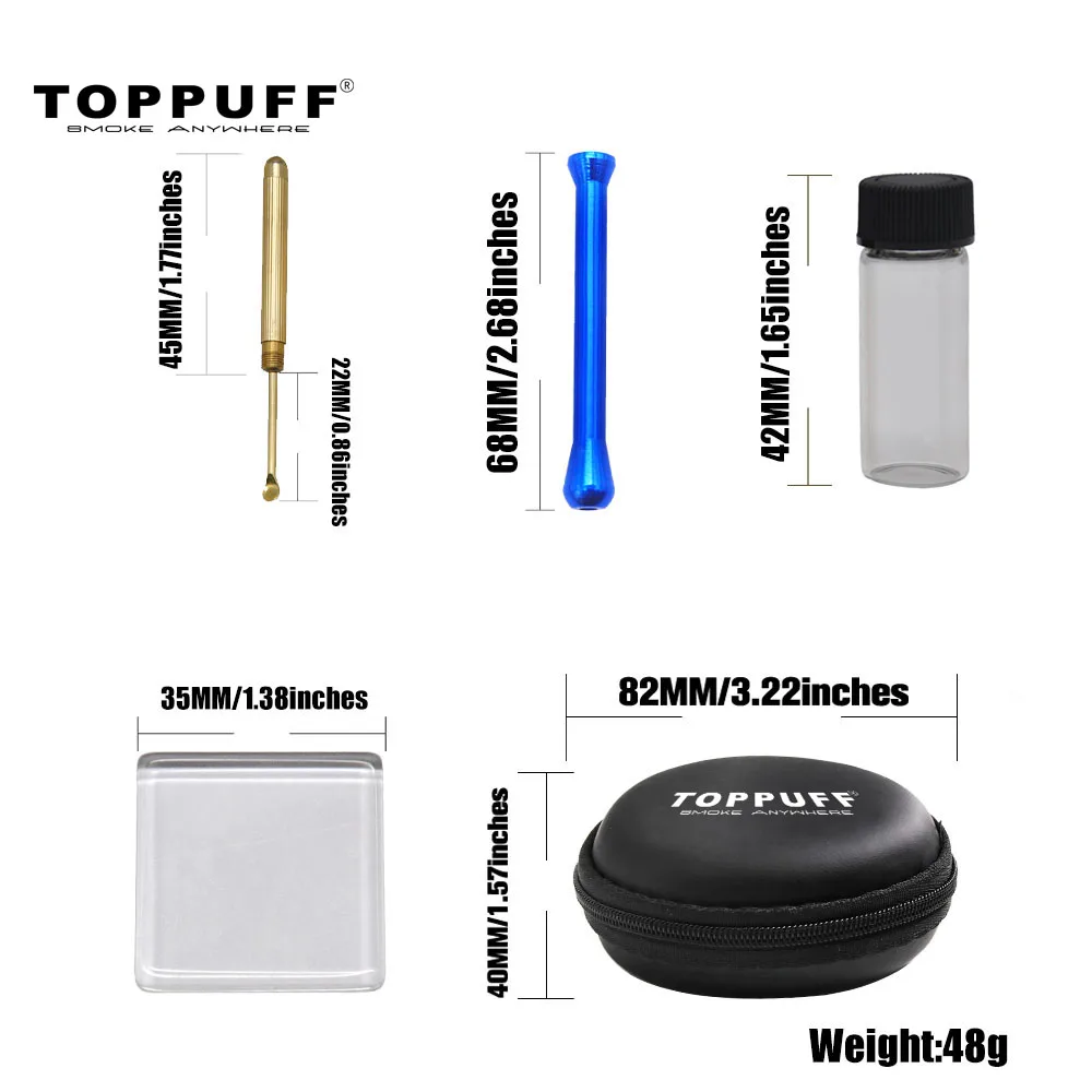 TOPPUFF Snuff Set Snuff Straw Tube Sniffer Brass Snuff Spoon Aluminum Glass Pane Glass Pill Bottle Smoke Pipe