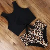 Bikini de cintura alta para mujer, traje de baño de leopardo, bañador Floral estampado de cuello alto, ropa de baño de realce, traje de baño de serpiente 2022 ► Foto 3/6