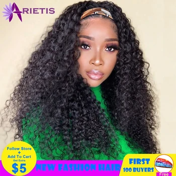 

28 30 Inches Headband Wigs For Black Women Curly Human Hair Wig Brazilian Remy Natural Black Color Full Machine Made Wigs