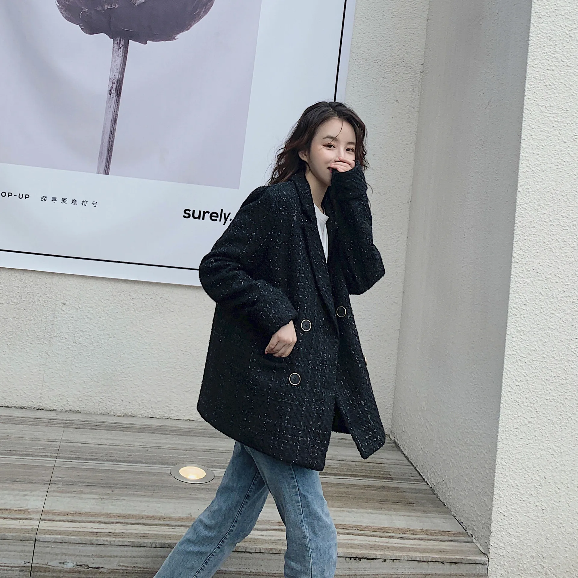 

Graceful Tweed Plaid Suit Network Red Coat Women's 2019 New Style Fashion Spring And Autumn Korean-style Loose-Fit Long-sleeved