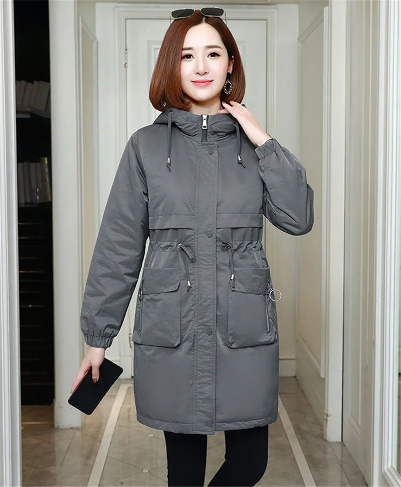 Autumn New Women's Jacket Long Section Korean Large Size Parkers Solid Color Loose down Cotton Jacket Ladies Coats YH531