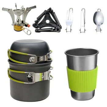 

Portable Outdoor Camping Cookware Picnic Cooking Pot Pan Stove Bowl Spoon Set Aluminum Alloy Cook Ware Set