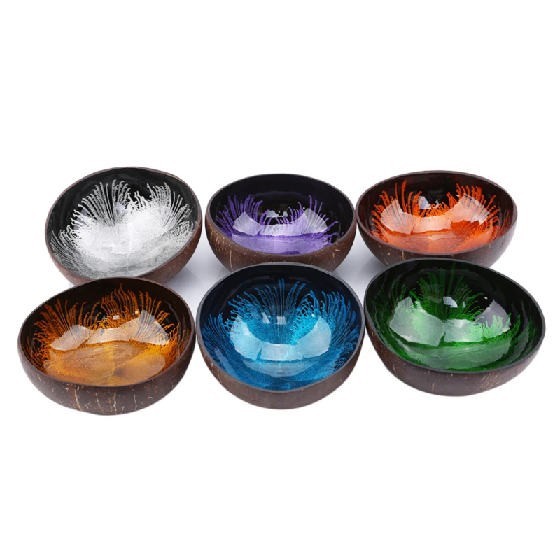 1PC Creative Natureal Coconut Bowl Ink Creative Ornament Storage Bowl Eco Friendly Soup Salad Noodle Storage Section Bowl