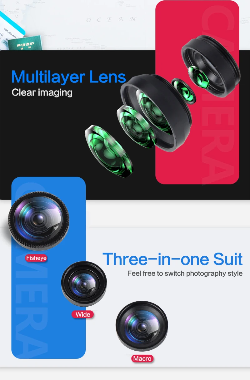 Wide Angle Macro Fisheye Lens Zoom 3-in-1 Lens Kit Fish Eye Lens For Iphone Xiaomi Huawei Samsung Smartphones Camera Lens Kit