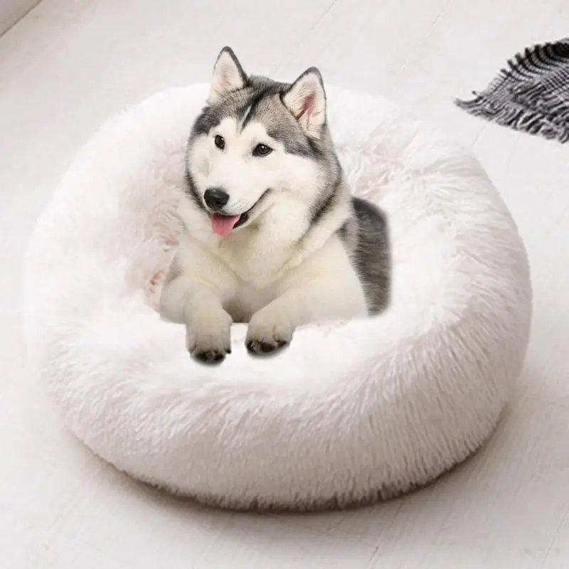 Круглая кровать для собаки моющийся длинный плюшевый домик для кошки дом супер мягкие хлопковые коврики диван для корзина для собак ПЭТ теплая Лежанка