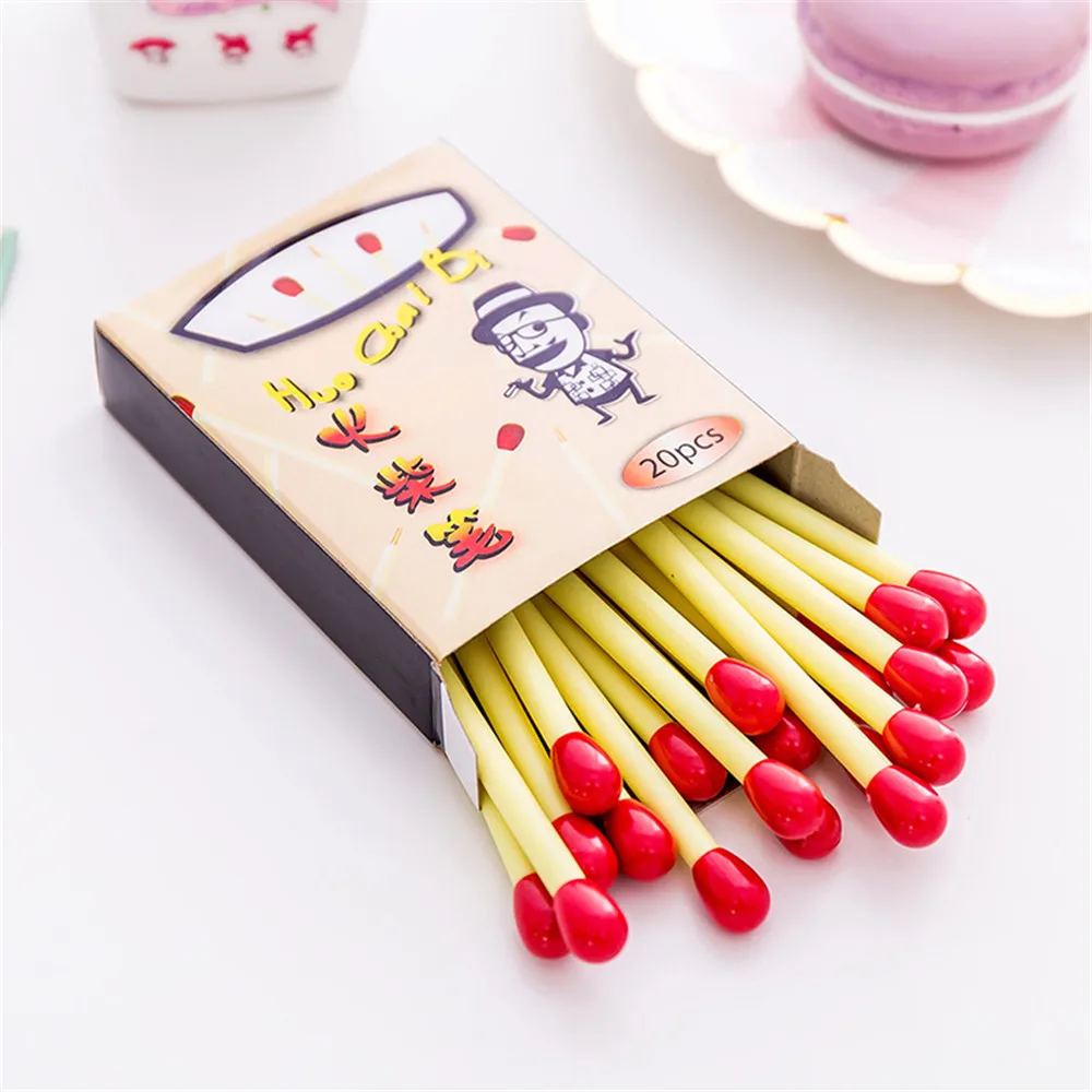 

20pcs/box Novelty Mini Match Shape Ballpoint Pen Kawaii Roller Ball Pen Signature Pens Office School Stationery Writing Supplies