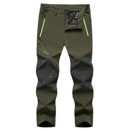 Men Army green EX-Strech Man Winter Fishing Waterproof Camping Trekking Fleece Outdoor Hiking Pants Climbing skiing Softshell Trouser Travel - Цвет: Men Army green