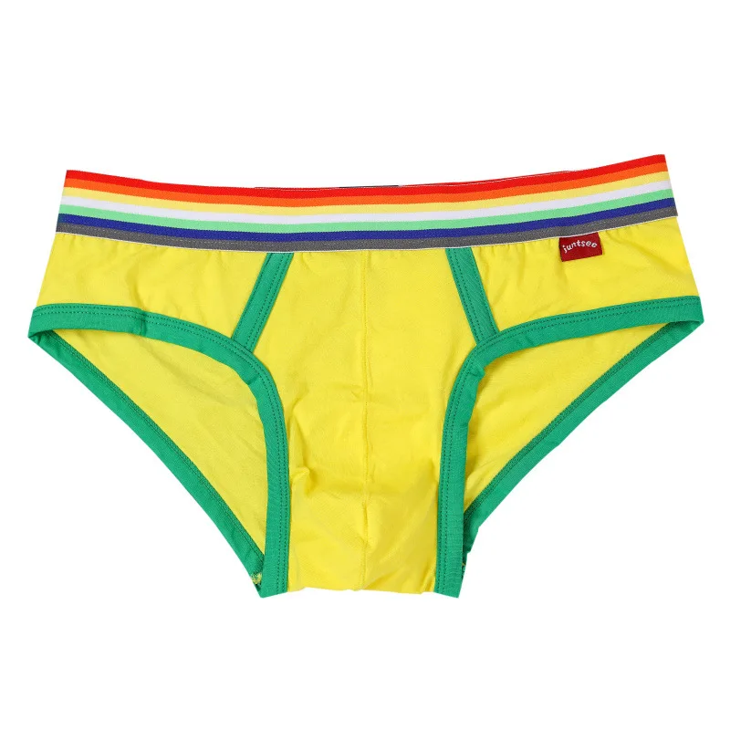3 pcs/lot Cotton Underwear Men's Classic Week Briefs Rainbow Waistband Underpants Gay 3XL Green/White/Black/Navy/Red/Blue/Yellow 2