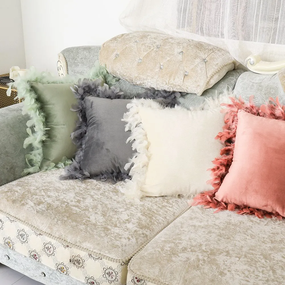 

45x45cm New Arrival Ins Style Velvet Pillow Case Cushion Cover Pillow Cover Luxury Square Decorative Pillows With Feathers