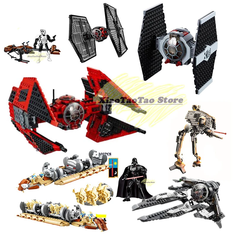 

2019 NEW Star Wars Red Tie Fighter Spaceship MicroFighters Millennium AT-ST Fighters Building Blocks Bricks Toys For Children