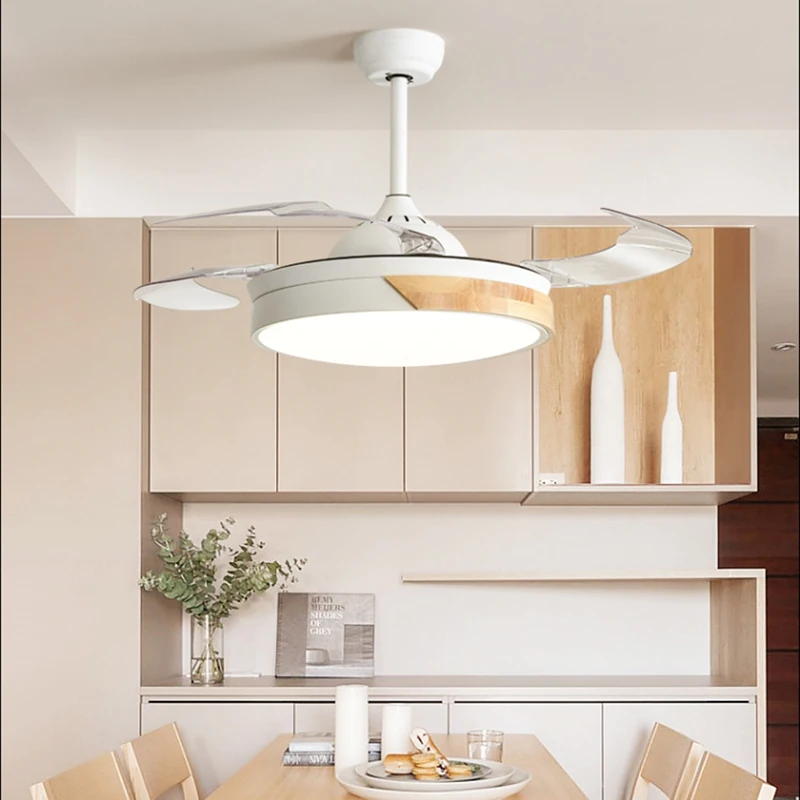 

Modern Ceiling Lights with Lnvisible Fan Remote Control colorful Metal Led Acrylic lamp Dining room Bedroom Fan Lighting