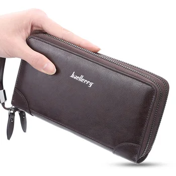

Men Wallets Large Capacity Cell Phone Pocket Double Zipper Men Clutch Bag Passcard Pocket Male Business Wallet