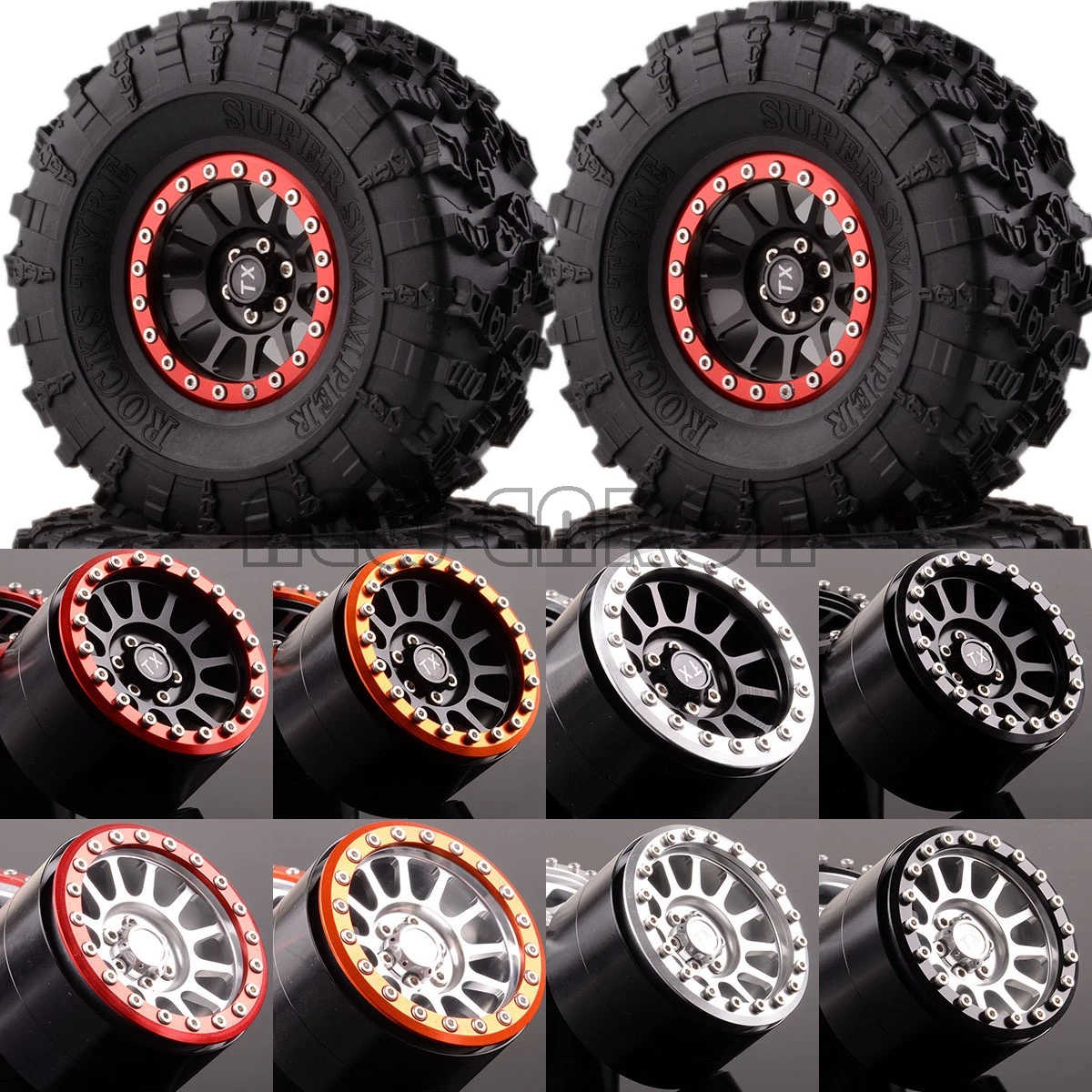 4Pcs 1/10 Scale 2.2 Rubber RC Tires Tyres Durable Set 132mm Rock Crawler Car Off Road Climbing 1.9 Inch Beadlock Wheel Traxxas Axial SCX10 S Pattern 