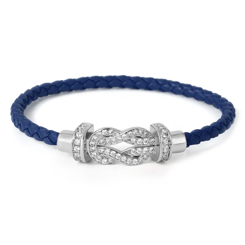 Браслеты из натуральной кожи bijoux acier inoxydable femme homme для женщин и мужчин кристалл бренд Магнит ювелирные изделия браслет - Окраска металла: Silver Blue
