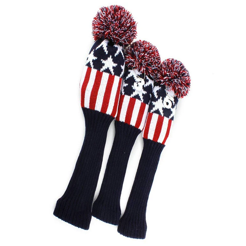 

3Pcs Golf Wooden Club Cover Knitted Club Headcover Protectors Golf Accessories Knitted wool Golf club cover