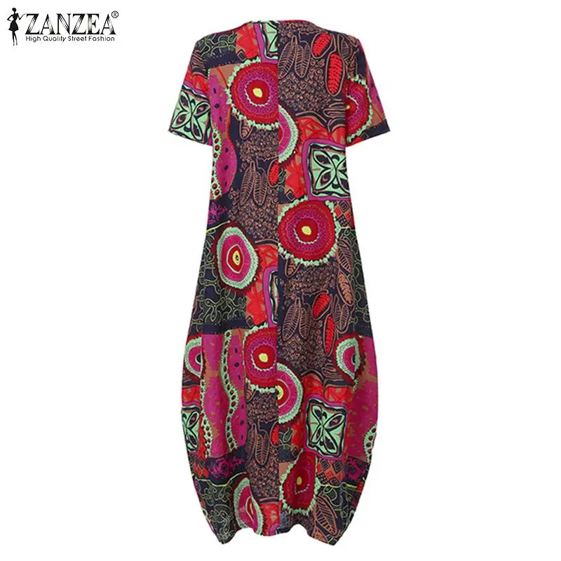 Плюс размер льняное летнее платье женское цветочный принт богемный Vestidos ZANZEA Длинное Макси платье Сарафан свободное нарядное платье халат Femme