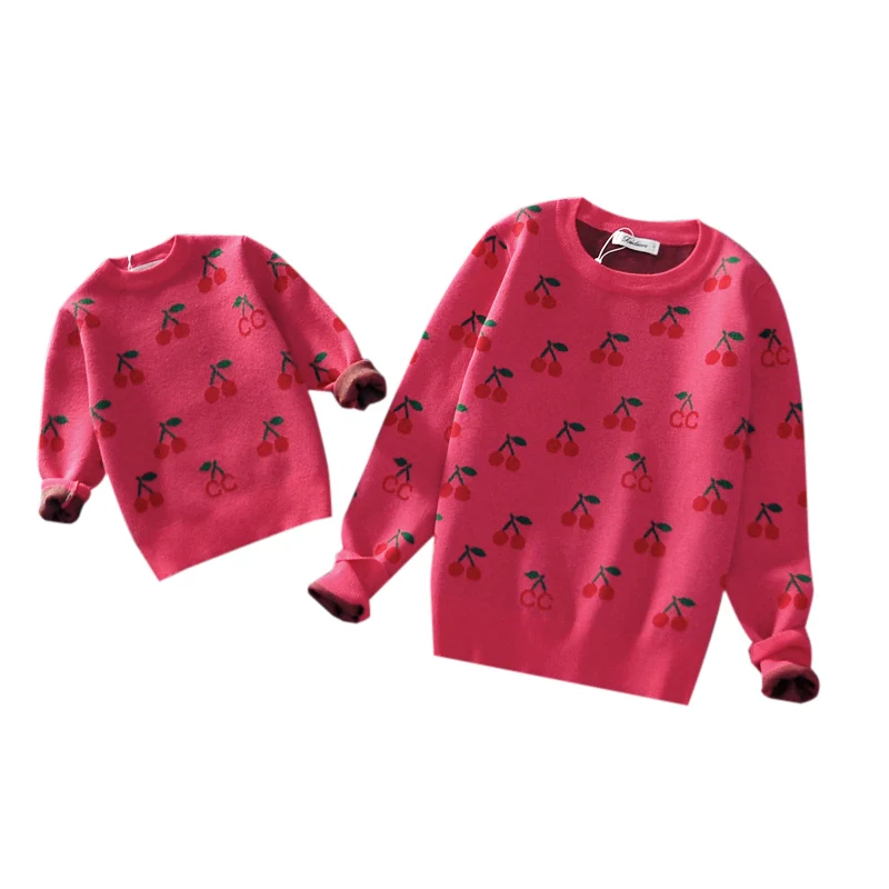 Одинаковый свитер для семьи вязаные пуловеры с принтом моркови Одежда для мамы и дочки свитера для мамы и дочки - Цвет: Розовый
