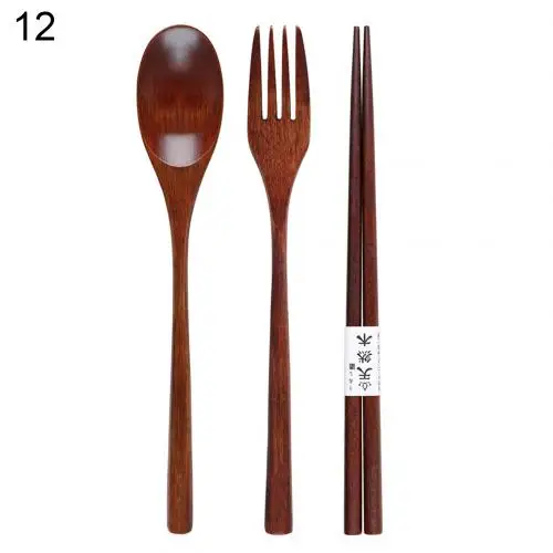 Японский стиль столовая посуда набор портативная деревянная Ложка Вилка палочки для еды набор походная кухонная посуда набор длинная Ложка деревянная посуда - Цвет: 12