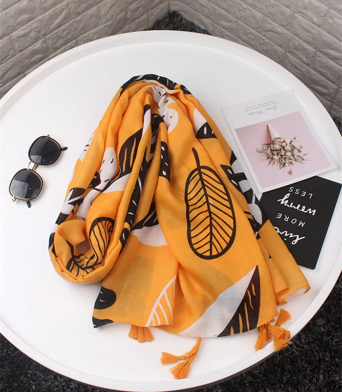 

2020 accesorios mujer long leaves pattern head Scarf Print Soft shawl Wrap Pashminas Sjaal Muslim Hijab Snood