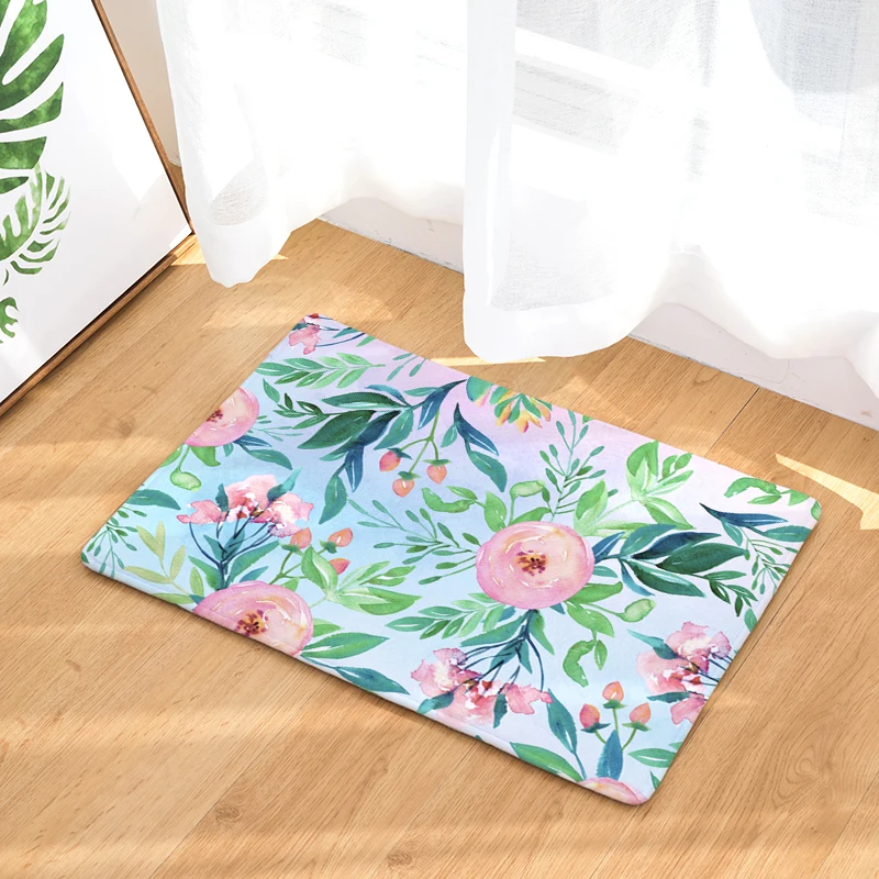 Tropical Flower Print Living Room Entrance Doormat Plam Leaf Kitchen Absorbent Carpet Home Decor Bathroom Rectangle Rugs | Дом и сад