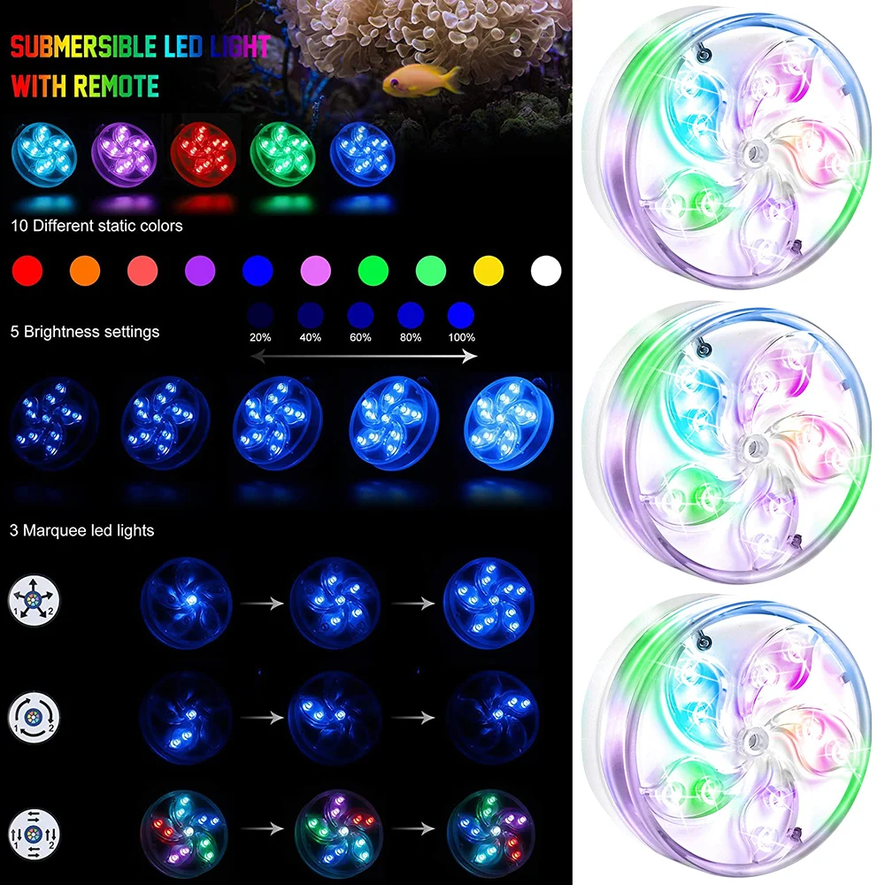 underwater led strip lights IP68 Waterproof RGB Submersible Light Battery Operated Underwater Night Lamp Outdoor Garden Party Decoration Underwater Lights swimming pool lights underwater