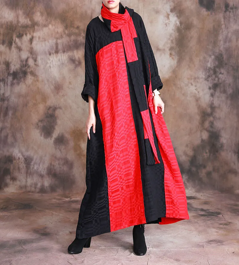 Herfst Winter Katoen En Linnen Vrouwen Patchwork Grote Maat Vintage Lange Mouw Jurk Originele Onregelmatige Lange Maxi Robe Jurken