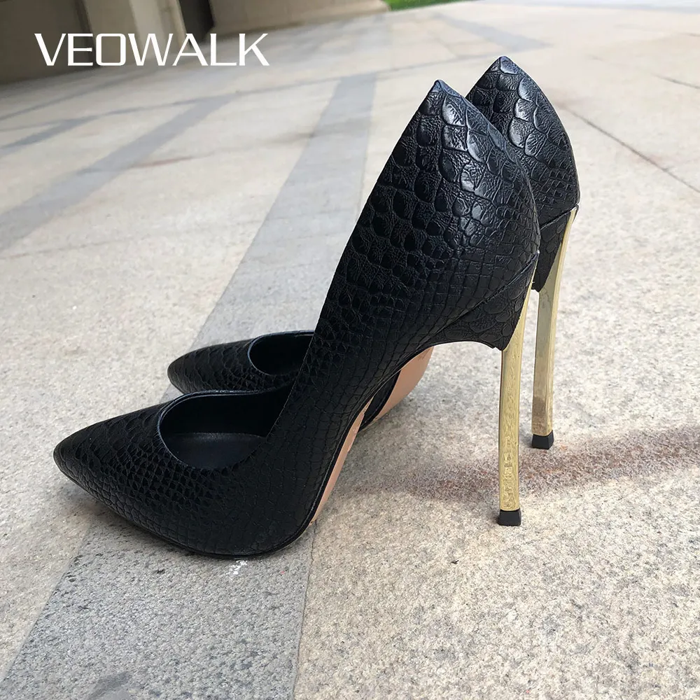 Женские туфли-лодочки Veowalk с тиснением под крокодила на высоком каблуке-шпильке