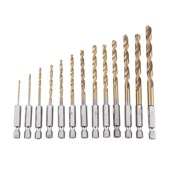 

13Pc HSS Titanium Coated Drill Bit Set With 1/4inch Hex Shank