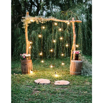

Rustic Style Engagement Ceremony Photography Backdrop Wedding Arch Decor Twinkle Lights Floral Bouquets Background Studio Props