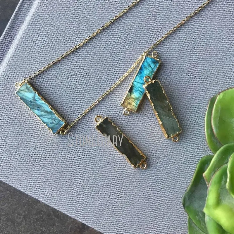 

NM14742 Gold Labradorite Minimalist Necklace Gold Plate Labradorite Bar Necklace Boho Jewelry Natural Stone Pendant Necklace