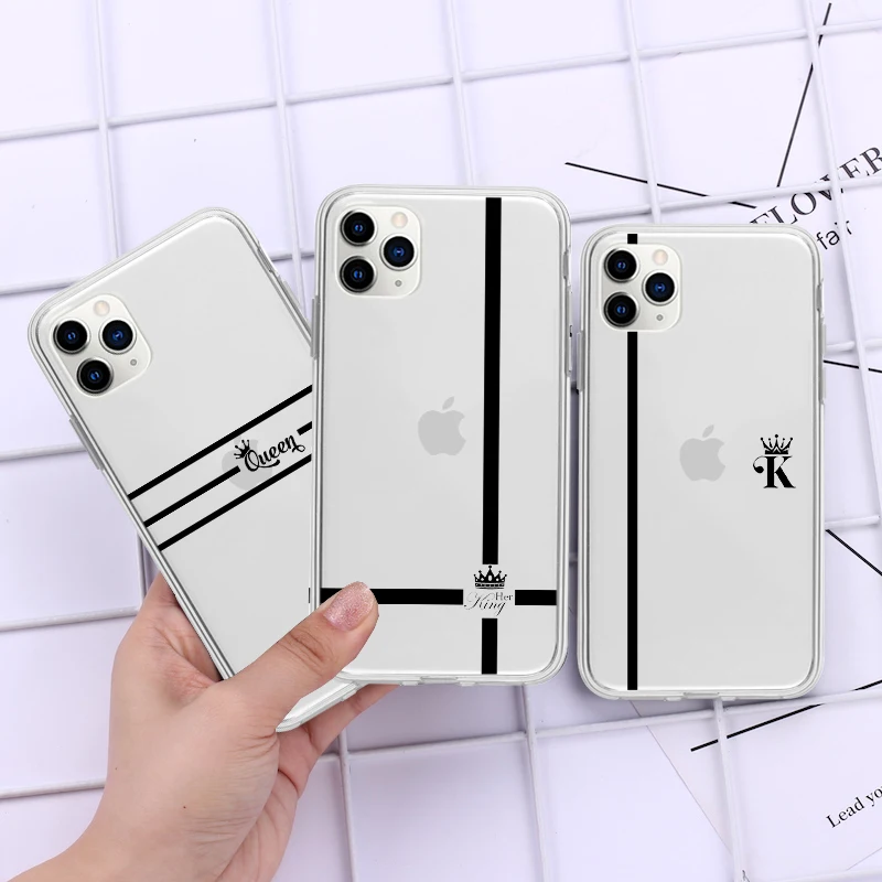 Мягкий Прозрачный Роскошный чехол для телефона King Queen Crown iPhone X XS Max XR 11 12 Pro se 5S 6 6S 7