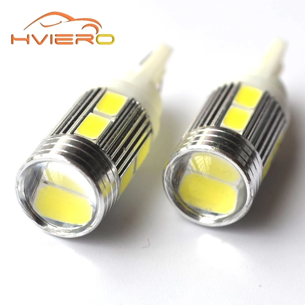 Hviero T10 10SMD 5630 W5W Interior Xenon Red White blue DC 12V Car LED Lens Projector Solid Aluminum Bulbs Side Marker Light