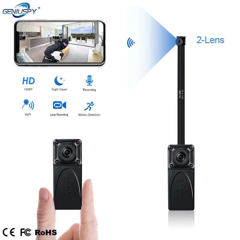 

GENIUSPY 1080P HD Dual Lens Portable 940nm invisible Night Vision Micro Camera Wifi P2P Wireless Recorder For Drone&Home Use