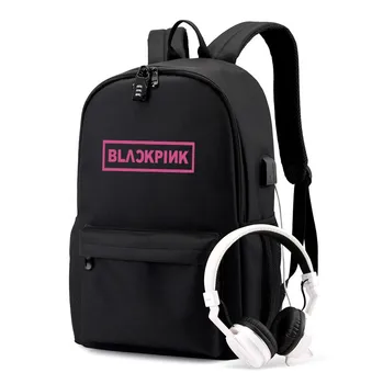 

Kpop USB Charger Blackpink Backpack Women KPop Two Size Canvas School Lisa Travel Bag Backpack Big Capacity laptop Mochilas