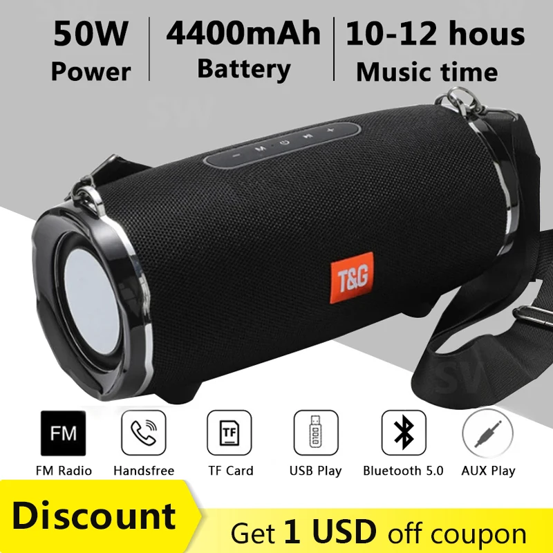 50 Вт высокомощный Bluetooth динамик TG187 Водонепроницаемая портативная колонка Super Bass