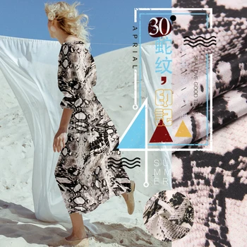 

135 cm wide silk fabric for dress 12 mm silk crepe de chine fabric micro perspective printed snake fabric wholesale silk cloth