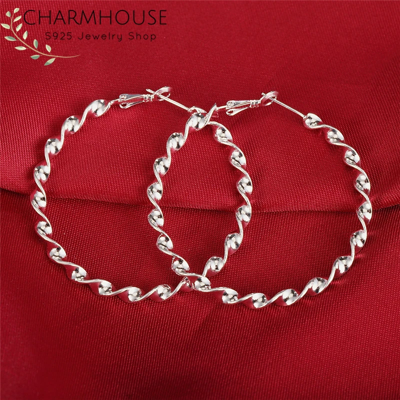 

Charmhouse Sterling Silver Earrings For Women Big Circle Twisted Hoop Earing 925 Silver Jewelry Accessories Brincos Pendientes