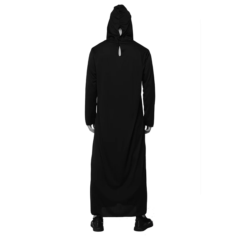 Ghost Face Hooded Gown Costume Adult Scary Demon Skeleton Costume Unisex Halloween Death Cosplay Black Robe With Mask
