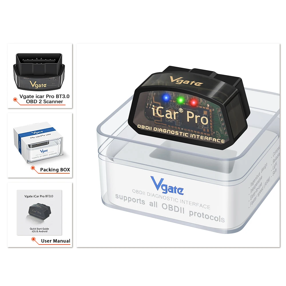 Vgate-scanner iCar Pro OBD2 para IOS e Android, ferramenta de varredura automática ODB2, ELM327, ELM327, ELM327, Bluetooth 4.0, ELM327 V2.2