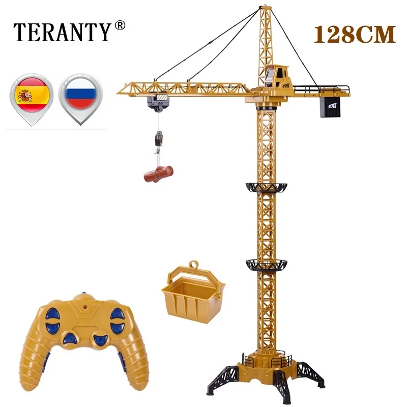 RC grúa torre 6CH 128CM 680 ° rotación modelo de elevación 2,4G Control remoto de grúa de construcción de juguete con luz y sonido para el regalo de los niños
