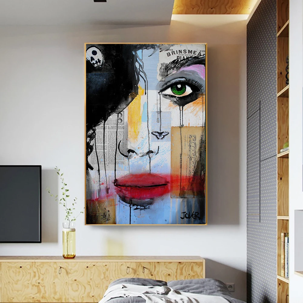 Graffiti Woman Face Canvas Painting Figure Printed Poster and Prints Wall Pictures For Woman Face Living Room Home Decorations