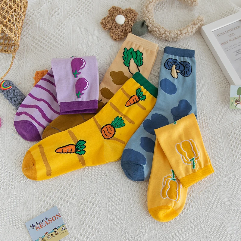 Novelty Funny socks Idyllic vegetables Summer thin woman crew sock cute printing novelty happy meteorological and animal