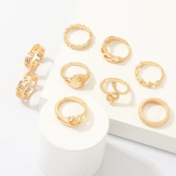 

HWASY1804 new ornaments are popular in the new metal snake element ring pentagonal star flower ring women's style Geometric ring