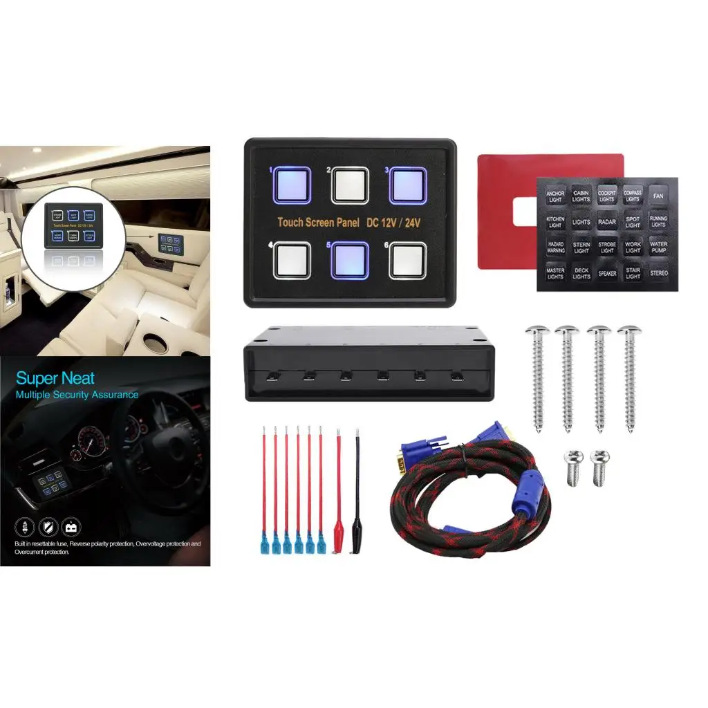 12V/24V Touch Screen Switches Panel 6 Gang LED Control Box for Car Marine Boat Caravan | Автомобили и мотоциклы