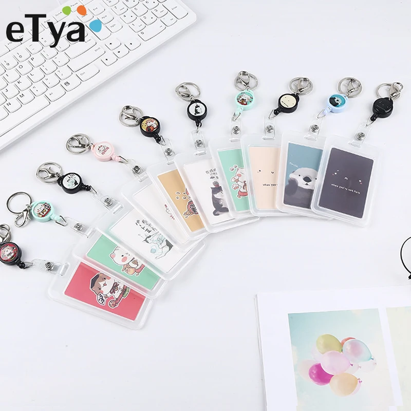 Business-Card-Holder Badge Retractable Women Cartoon Cute Etya Child