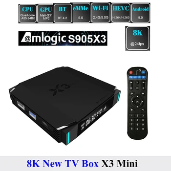 

X3mini Android 9.0 Smart TV Box 8K Decoding UHD 4K Media Player S905X3 4GB/64GB 2.4G/5G WiFi BT4.2 100M LAN Android TV box