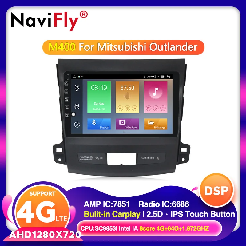 Мультимедийный плеер для Mitsubishi Outlander xl Android 10 0 4 Гб + 64 ГБ GPS навигация 2din Wi